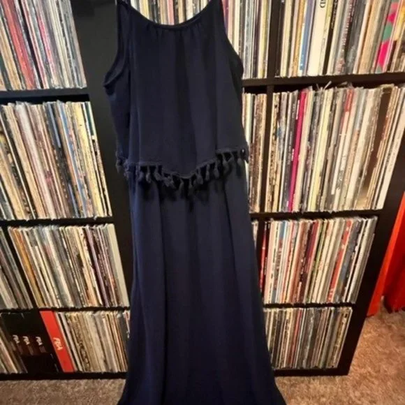 navy blue tassel dress Navy Blue Satin Tassel Cami Maxi Dress